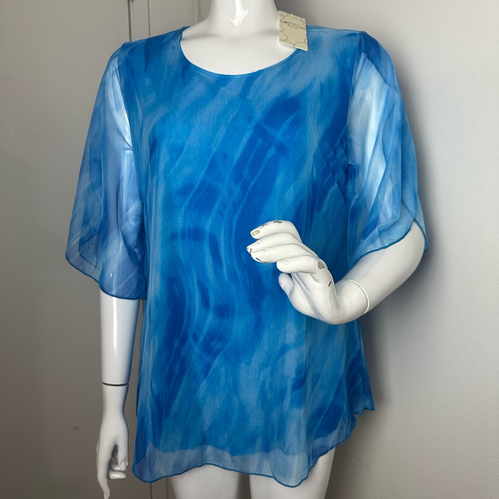 NWT SeSe Code Womens Bell 3/4 Sleeve Blouse Stretch Mesh Shirt Loose Top Sz M